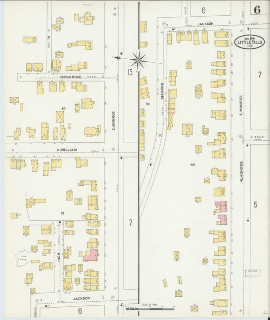 Sanborn Fire Insurance Map from Little Falls, Herkimer County, New York (1906), Sheet #0006 - Historic Sanborn Fire Insurance Map Print, vintage old map wall art, antique decor, genealogy gift, New York New York map