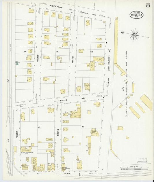 Sanborn Fire Insurance Map from Mineola, Nassau County, New York (1908), Sheet #0008 - Historic Sanborn Fire Insurance Map Print, vintage old map wall art, antique decor, genealogy gift, New York New York map
