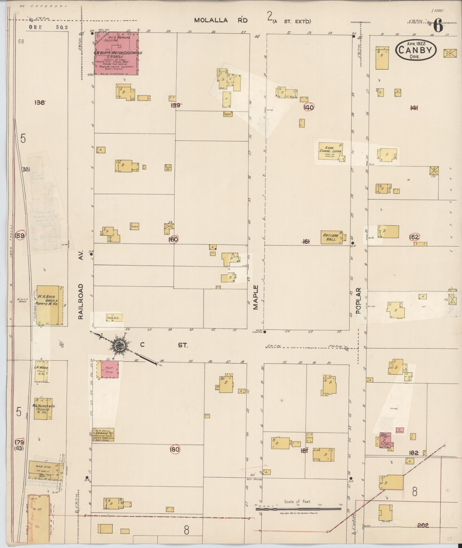 Sanborn Fire Insurance Map from Canby, Clackamas County, Oregon (1931), Sheet #0006 - Complete Map Set gallery image, historic Sanborn map, vintage wall art, Oregon Oregon