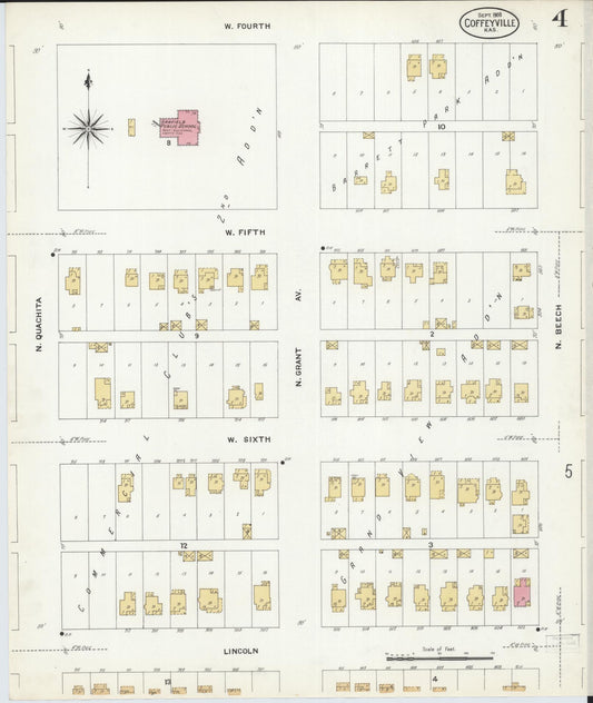Sanborn Fire Insurance Map from Coffeyville, Montgomery County, Kansas (1908), Sheet #0004 - Historic Sanborn Fire Insurance Map Print, vintage old map wall art, antique decor, genealogy gift, Kansas Kansas map
