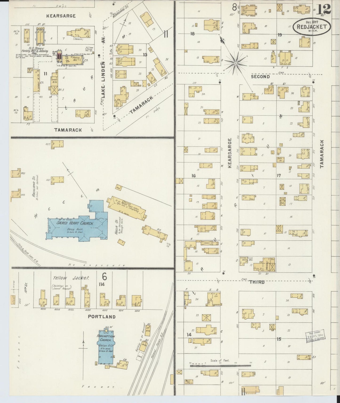 Sanborn Fire Insurance Map from Red Jacket, Houghton County, Michigan (1897), Sheet #0012 - Complete Map Set gallery image, historic Sanborn map, vintage wall art, Michigan Michigan