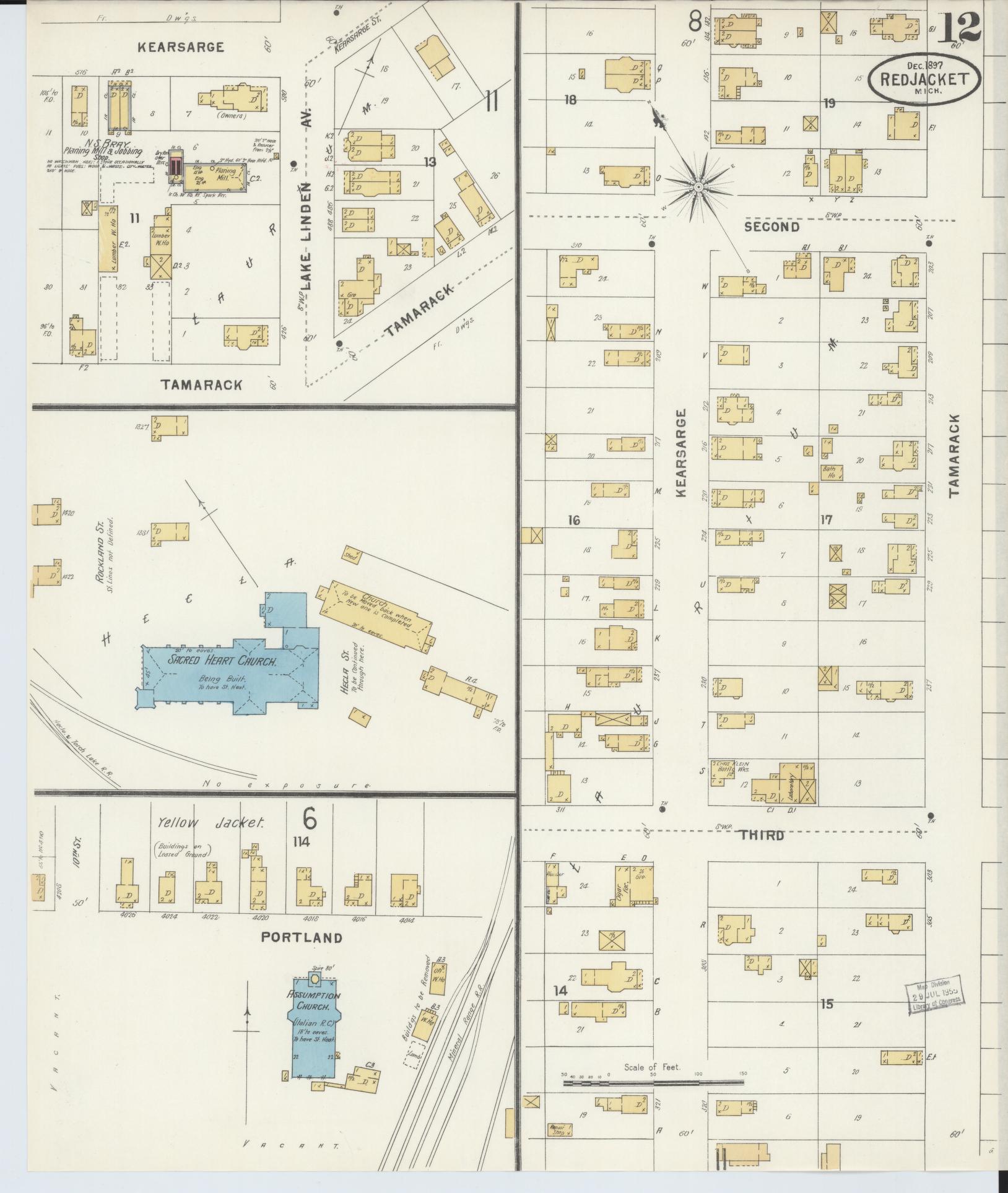 Sanborn Fire Insurance Map from Red Jacket, Houghton County, Michigan (1897), Sheet #0012 - Complete Map Set gallery image, historic Sanborn map, vintage wall art, Michigan Michigan