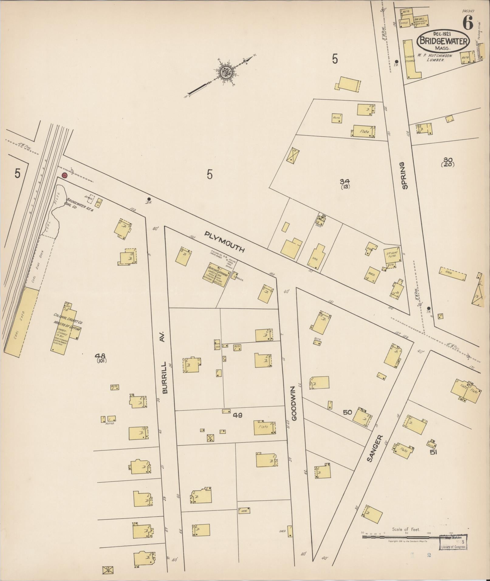 Sanborn Fire Insurance Map from Bridgewater, Plymouth County, Massachusetts (1921), Sheet #0006 - Historic Sanborn Fire Insurance Map Print, vintage old map wall art, antique decor, genealogy gift, Massachusetts Massachusetts map