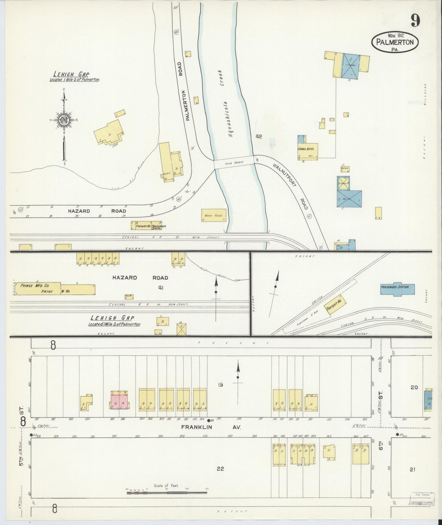 Sanborn Fire Insurance Map from Palmerton, Carbon County, Pennsylvania (1912), Sheet #0009 - Complete Map Set gallery image, historic Sanborn map, vintage wall art, Pennsylvania Pennsylvania
