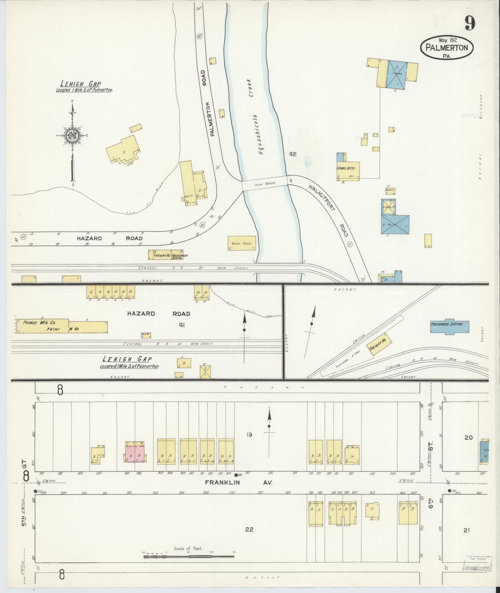 Sanborn Fire Insurance Map from Palmerton, Carbon County, Pennsylvania (1912), Sheet #0009 - Complete Map Set gallery image, historic Sanborn map, vintage wall art, Pennsylvania Pennsylvania