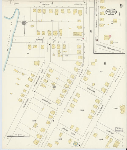 Sanborn Fire Insurance Map from Walden, Orange County, New York (1913), Sheet #0009 - Historic Sanborn Fire Insurance Map Print, vintage old map wall art, antique decor, genealogy gift, New York New York map