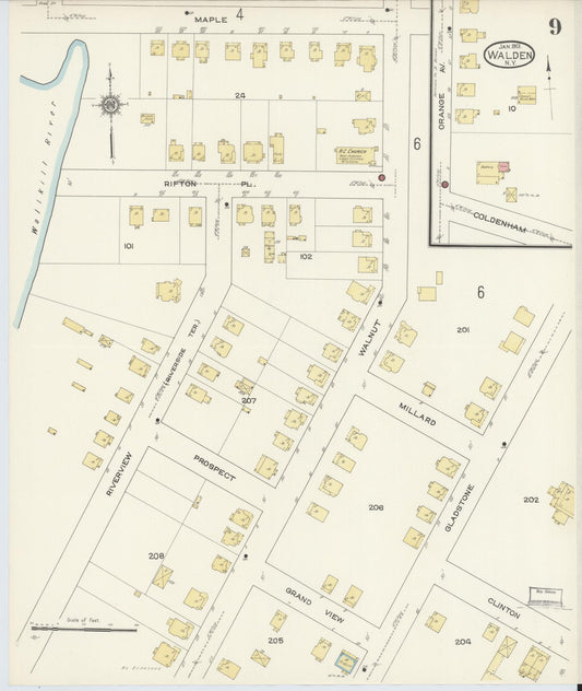 Sanborn Fire Insurance Map from Walden, Orange County, New York (1913), Sheet #0009 - Historic Sanborn Fire Insurance Map Print, vintage old map wall art, antique decor, genealogy gift, New York New York map