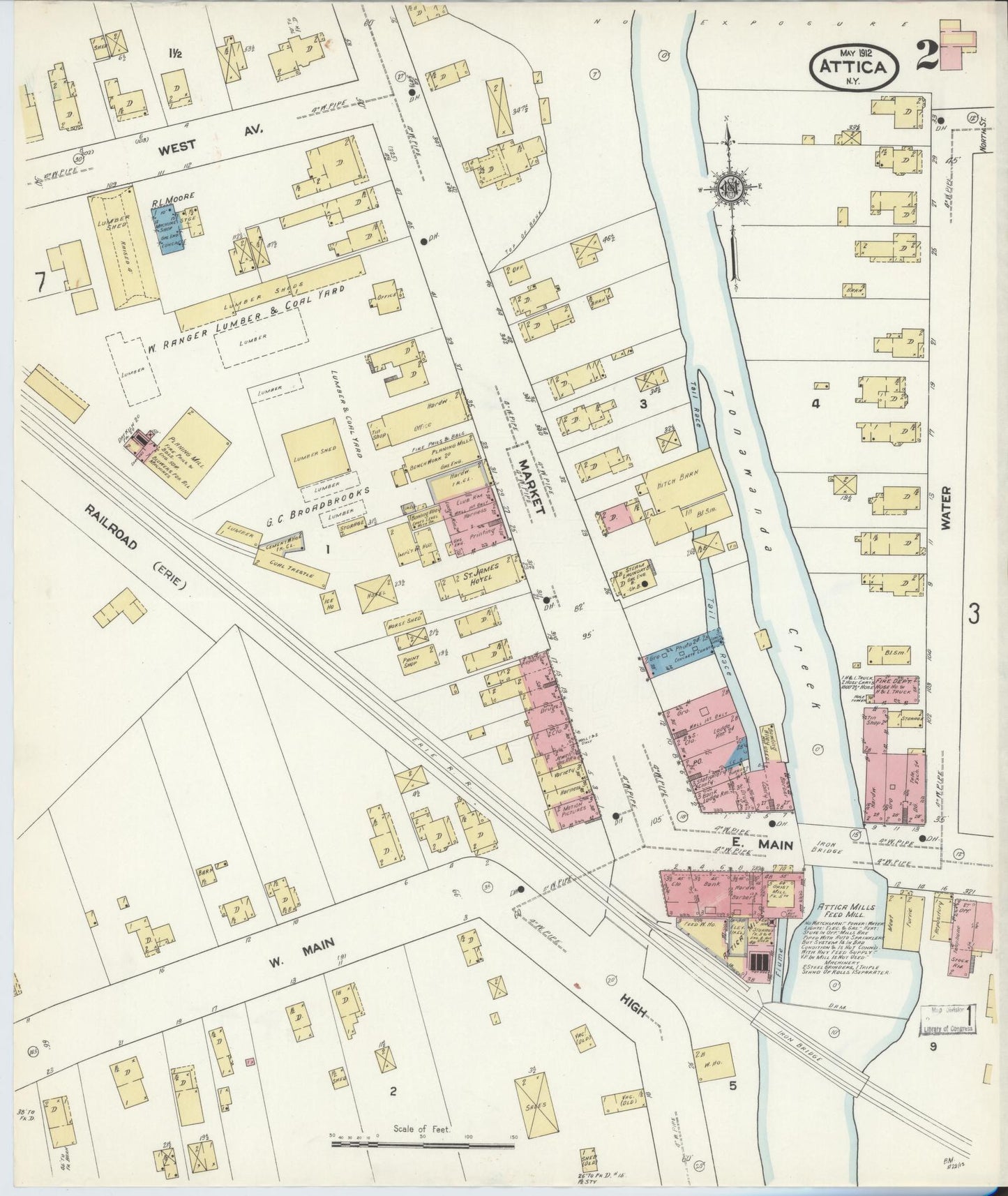 Sanborn Fire Insurance Map from Attica, Wyoming County, New York (1912), Sheet #0002 - Complete Map Set gallery image, historic Sanborn map, vintage wall art, Attica Wyoming
