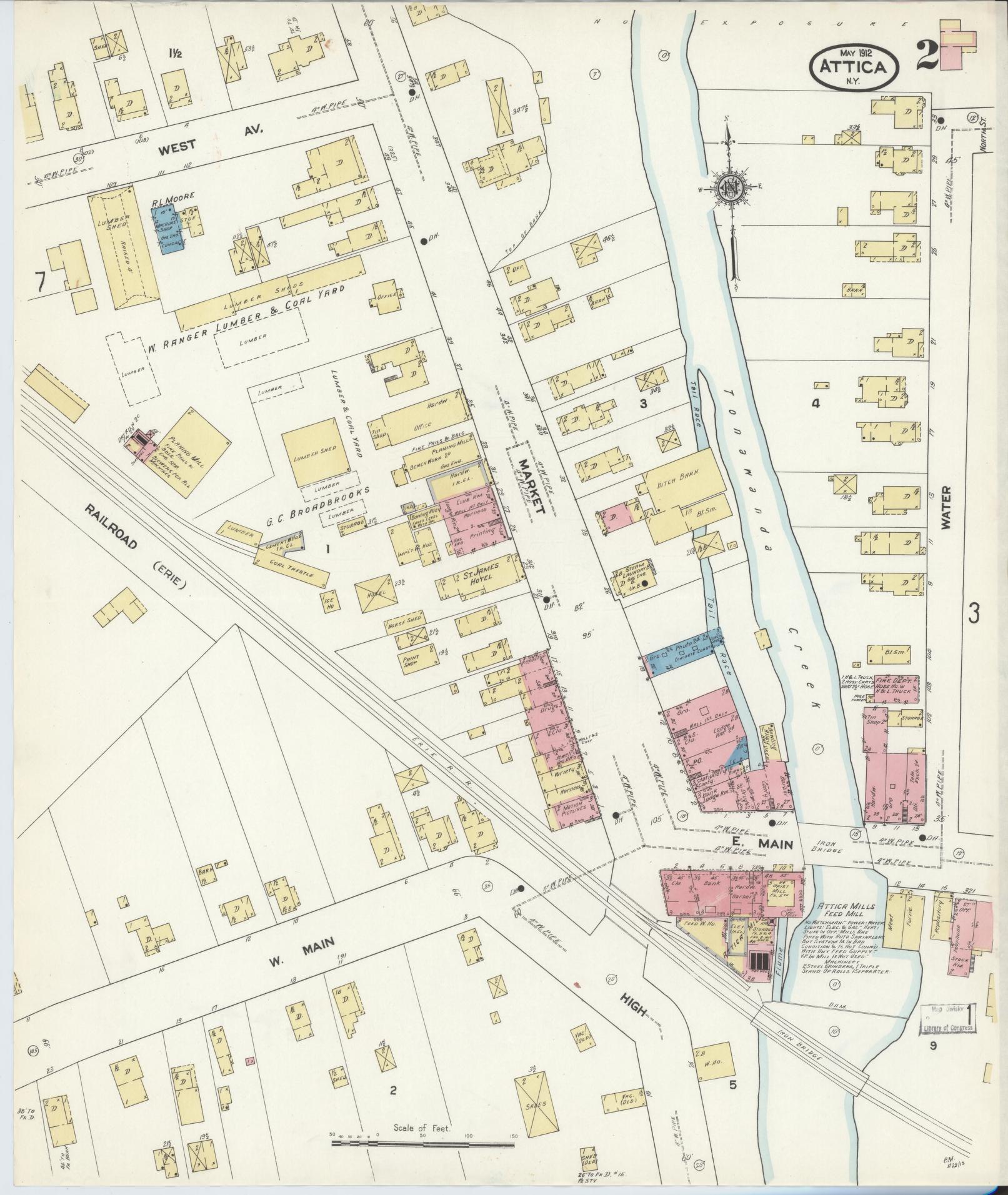 Sanborn Fire Insurance Map from Attica, Wyoming County, New York (1912), Sheet #0002 - Complete Map Set gallery image, historic Sanborn map, vintage wall art, Attica Wyoming