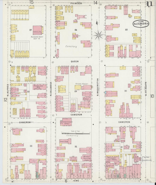 Sanborn Fire Insurance Map from Alexandria, Independent Cities, Virginia (1891), Sheet #0011 - Historic Sanborn Fire Insurance Map Print, vintage old map wall art, antique decor, genealogy gift, Virginia Virginia map