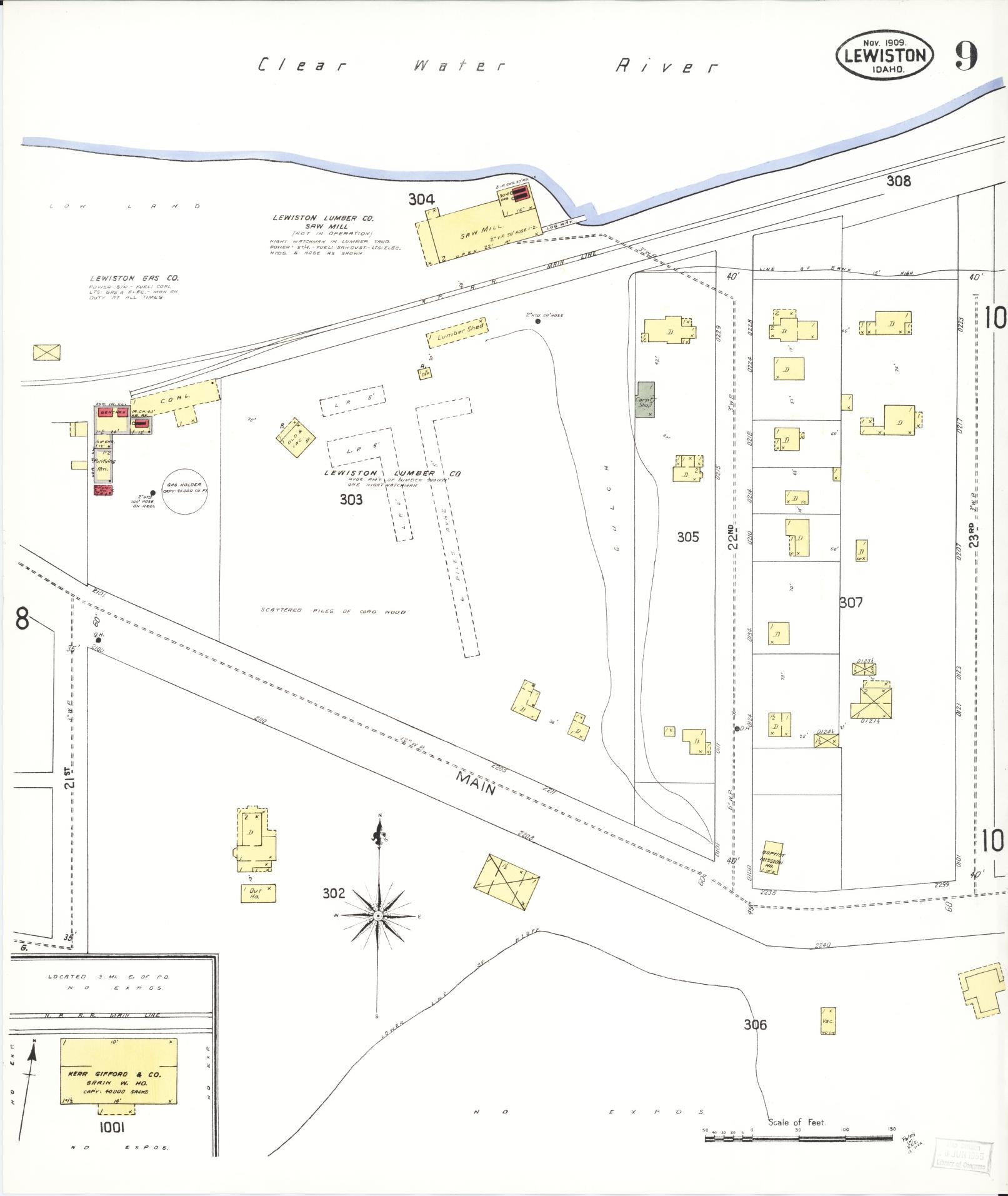 Sanborn Fire Insurance Map from Lewiston, Nez Perce County, Idaho (1909), Sheet #0009 - Complete Map Set gallery image, historic Sanborn map, vintage wall art, Idaho Idaho