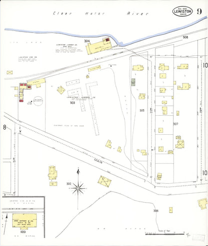 Sanborn Fire Insurance Map from Lewiston, Nez Perce County, Idaho (1909), Sheet #0009 - Complete Map Set gallery image, historic Sanborn map, vintage wall art, Idaho Idaho