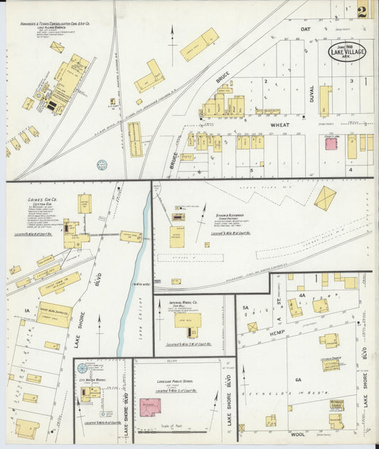Sanborn Fire Insurance Map from Lake Village, Chicot County, Arkansas (1908), Sheet #0002 - Historic Sanborn Fire Insurance Map Print, vintage old map wall art, antique decor, genealogy gift, Arkansas Arkansas map