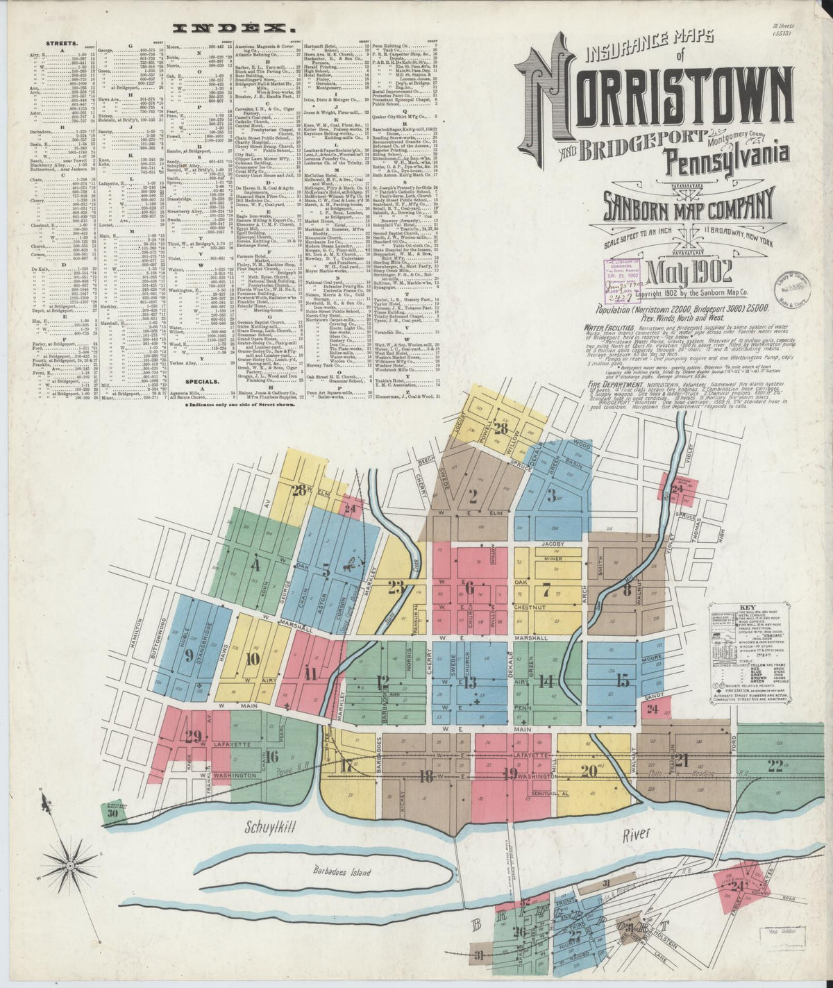 Sanborn Fire Insurance Map from Norristown, Montgomery County, Pennsylvania (1902), Sheet #0001 - Complete Map Set gallery image, historic Sanborn map, vintage wall art, Pennsylvania Pennsylvania