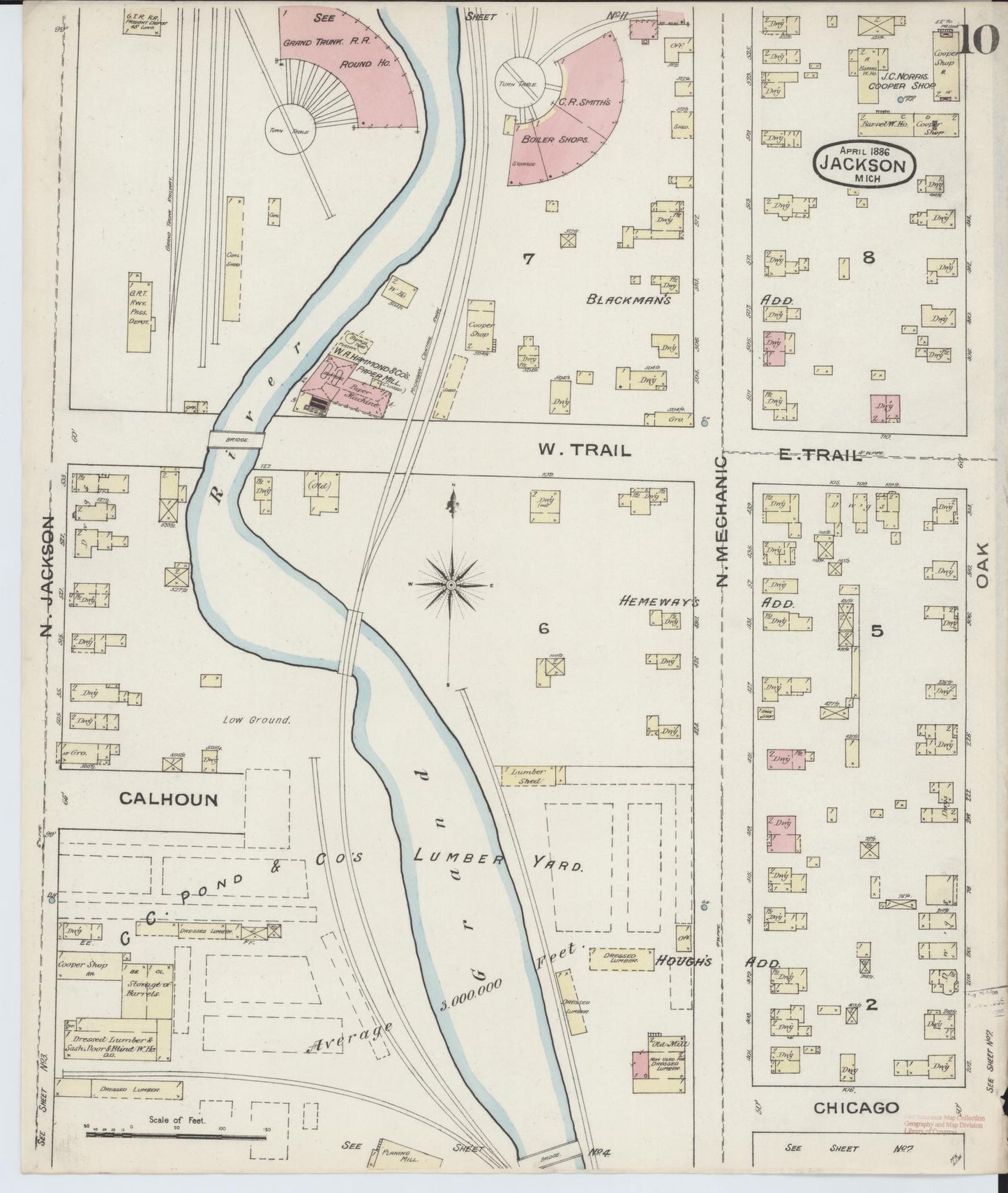 Sanborn Fire Insurance Map from Jackson, Jackson County, Michigan (1886), Sheet #0010 - Complete Map Set gallery image, historic Sanborn map, vintage wall art, Michigan Michigan