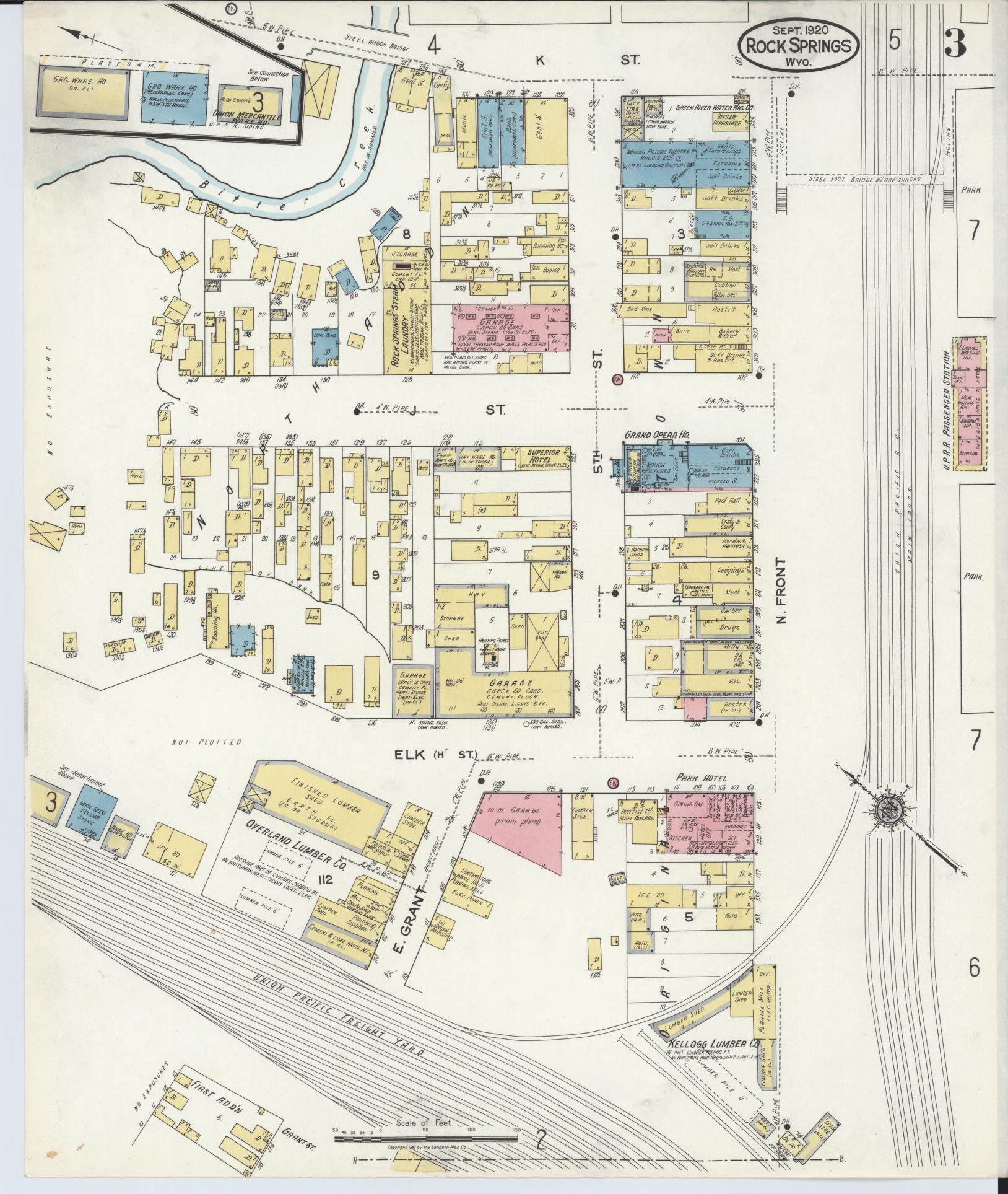 Sanborn Fire Insurance Map from Rock Springs, Sweetwater County, Wyoming (1920), Sheet #0003 - Complete Map Set gallery image, historic Sanborn map, vintage wall art, Wyoming Wyoming