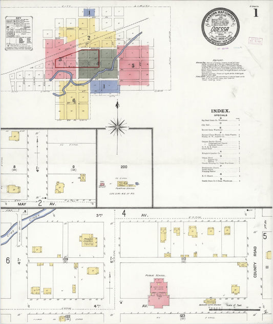 Sanborn Fire Insurance Map from Odessa, Lincoln County, Washington (1909), Sheet #0001 - Historic Sanborn Fire Insurance Map Print, vintage old map wall art, antique decor, genealogy gift, Washington Washington map
