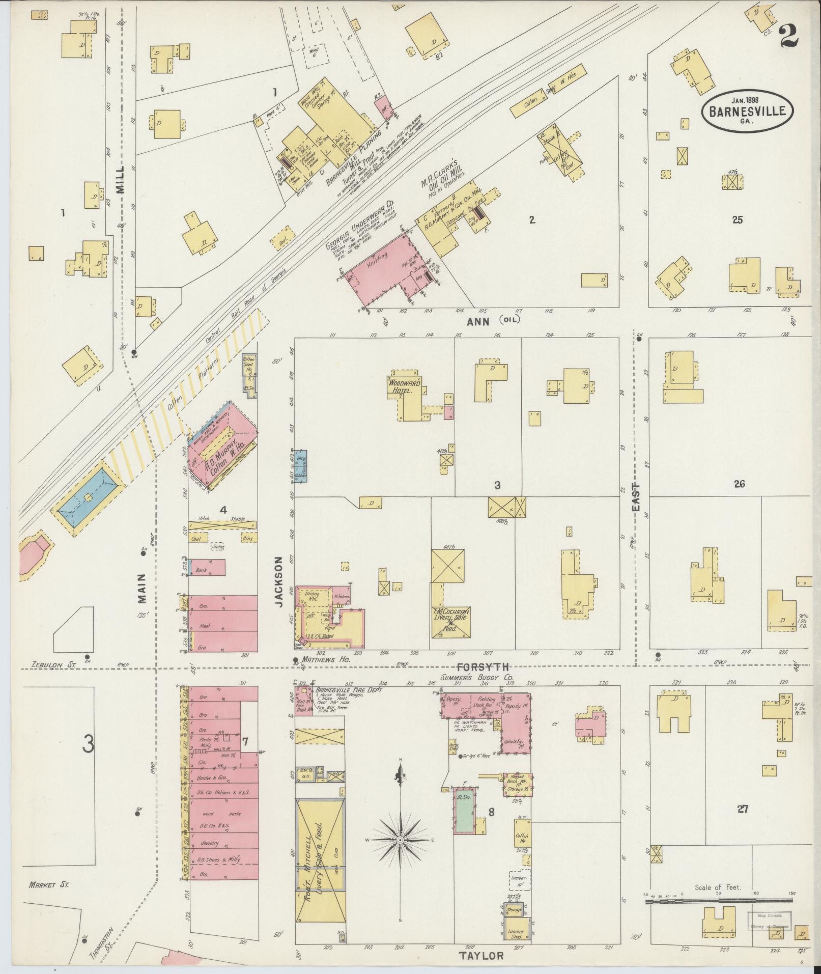 Sanborn Fire Insurance Map from Barnesville, Lamar County, Georgia (1898), Sheet #0002 - Complete Map Set gallery image, historic Sanborn map, vintage wall art, Georgia Georgia