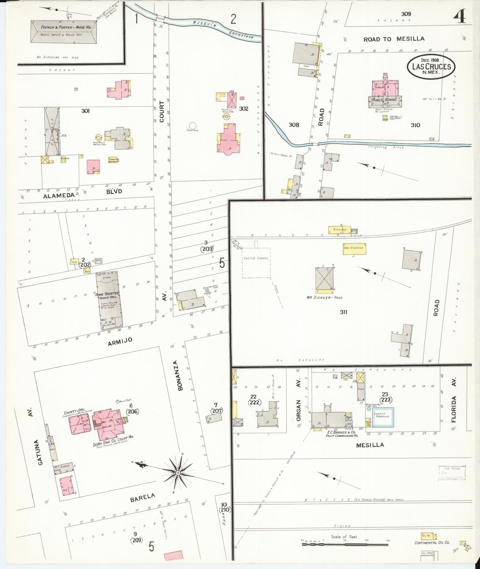Sanborn Fire Insurance Map from Las Cruces, Dona Ana County, New Mexico (1908), Sheet #0004 - Complete Map Set gallery image, historic Sanborn map, vintage wall art, New Mexico New Mexico