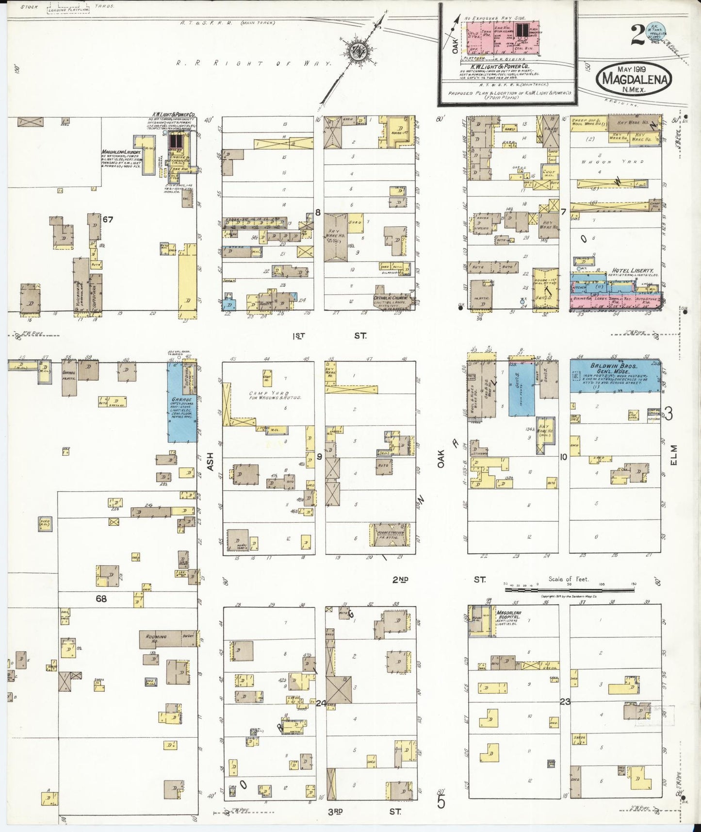 Sanborn Fire Insurance Map from Magdalena, Socorro County, New Mexico (1919), Sheet #0002 - Historic Sanborn Fire Insurance Map Print, vintage old map wall art, antique decor, genealogy gift, New Mexico New Mexico map