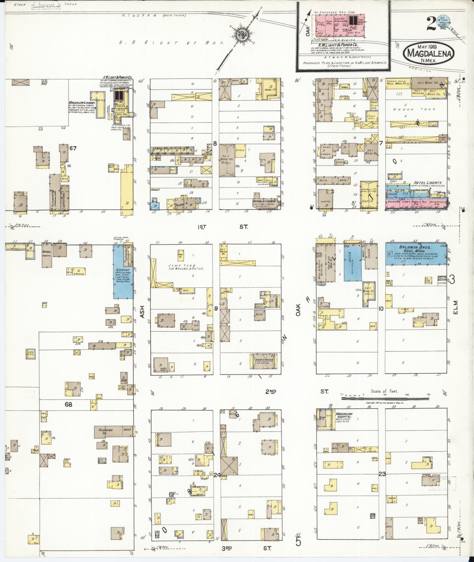 Sanborn Fire Insurance Map from Magdalena, Socorro County, New Mexico (1919), Sheet #0002 - Historic Sanborn Fire Insurance Map Print, vintage old map wall art, antique decor, genealogy gift, New Mexico New Mexico map