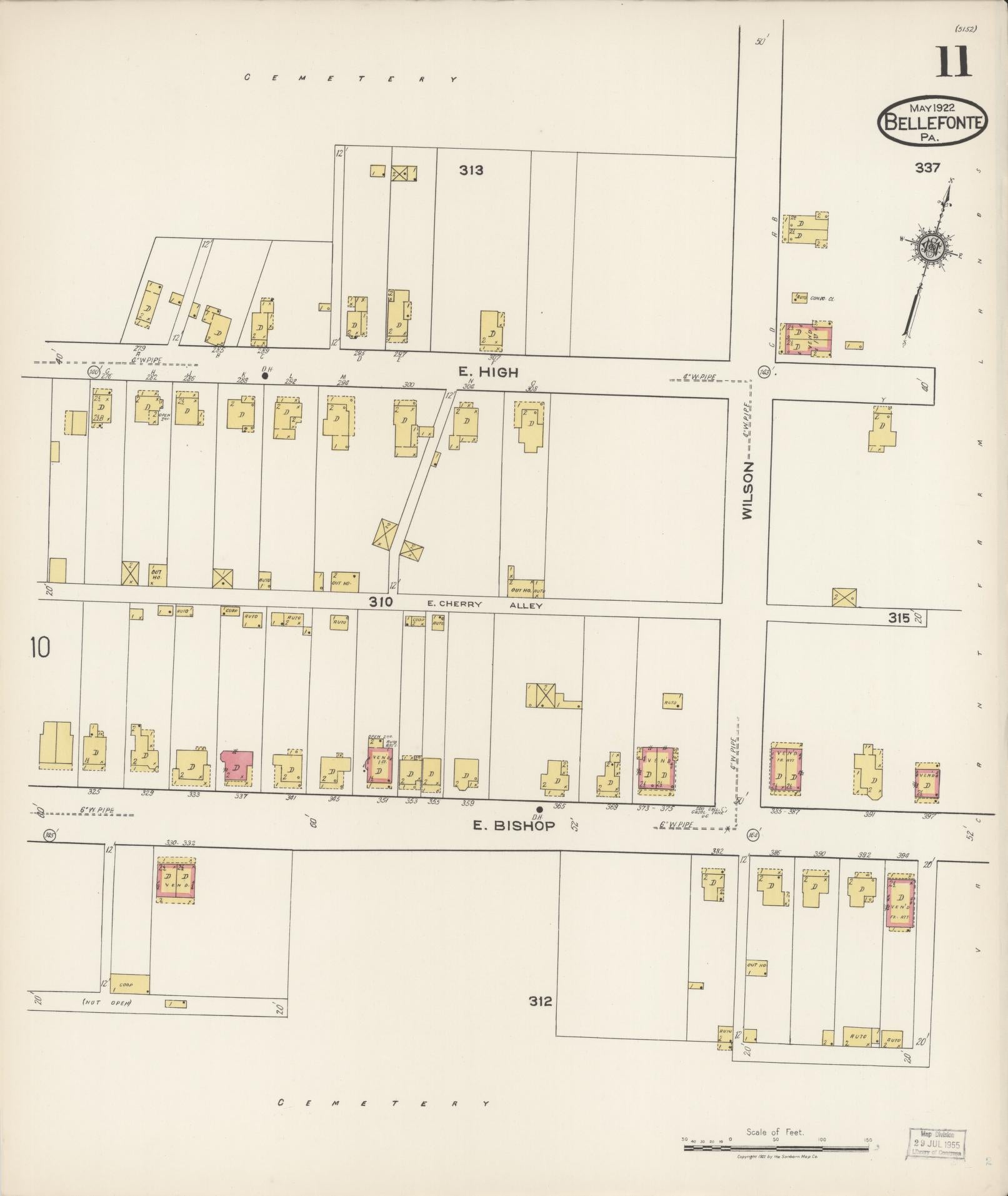 Sanborn Fire Insurance Map from Bellefonte, Centre County, Pennsylvania (1922), Sheet #0011 - Historic Sanborn Fire Insurance Map Print, vintage old map wall art, antique decor, genealogy gift, Pennsylvania Pennsylvania map