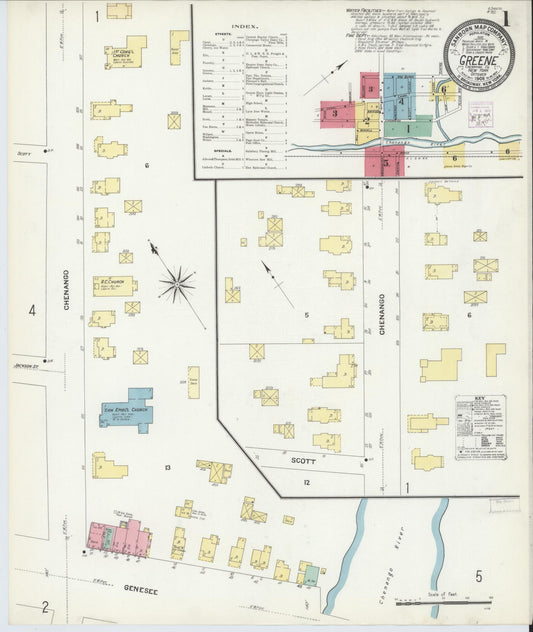 Sanborn Fire Insurance Map from Greene, Chenango County, New York (1908), Sheet #0001 - Complete Map Set gallery image, historic Sanborn map, vintage wall art, New York New York