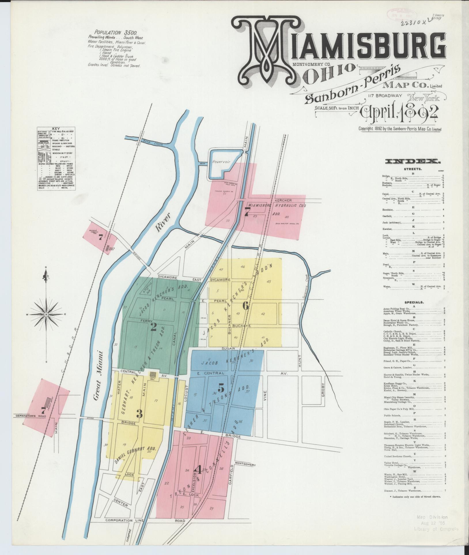 Sanborn Fire Insurance Map from Miamisburg, Montgomery County, Ohio (1892), Sheet #0001 - Complete Map Set gallery image, historic Sanborn map, vintage wall art, Ohio Ohio