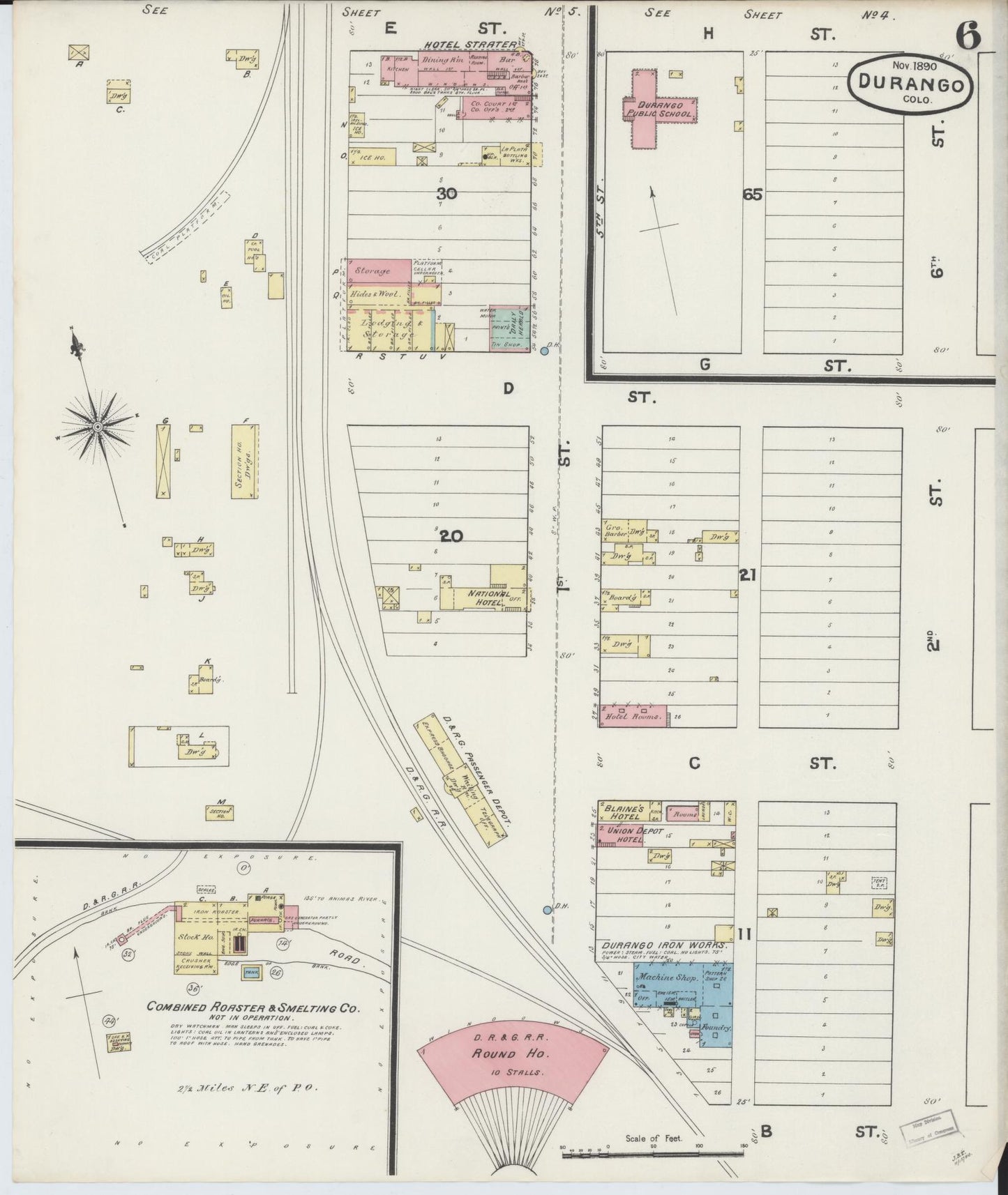 Sanborn Fire Insurance Map from Durango, La Plata County, Colorado (1890), Sheet #0006 - Complete Map Set gallery image, historic Sanborn map, vintage wall art, Colorado Colorado