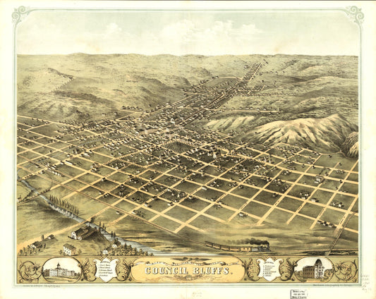 Bird's eye view of the city of Council Bluffs, Pottawattamie Co., Iowa 1868. (1868) – Historic Bird’s-Eye View Panorama Print