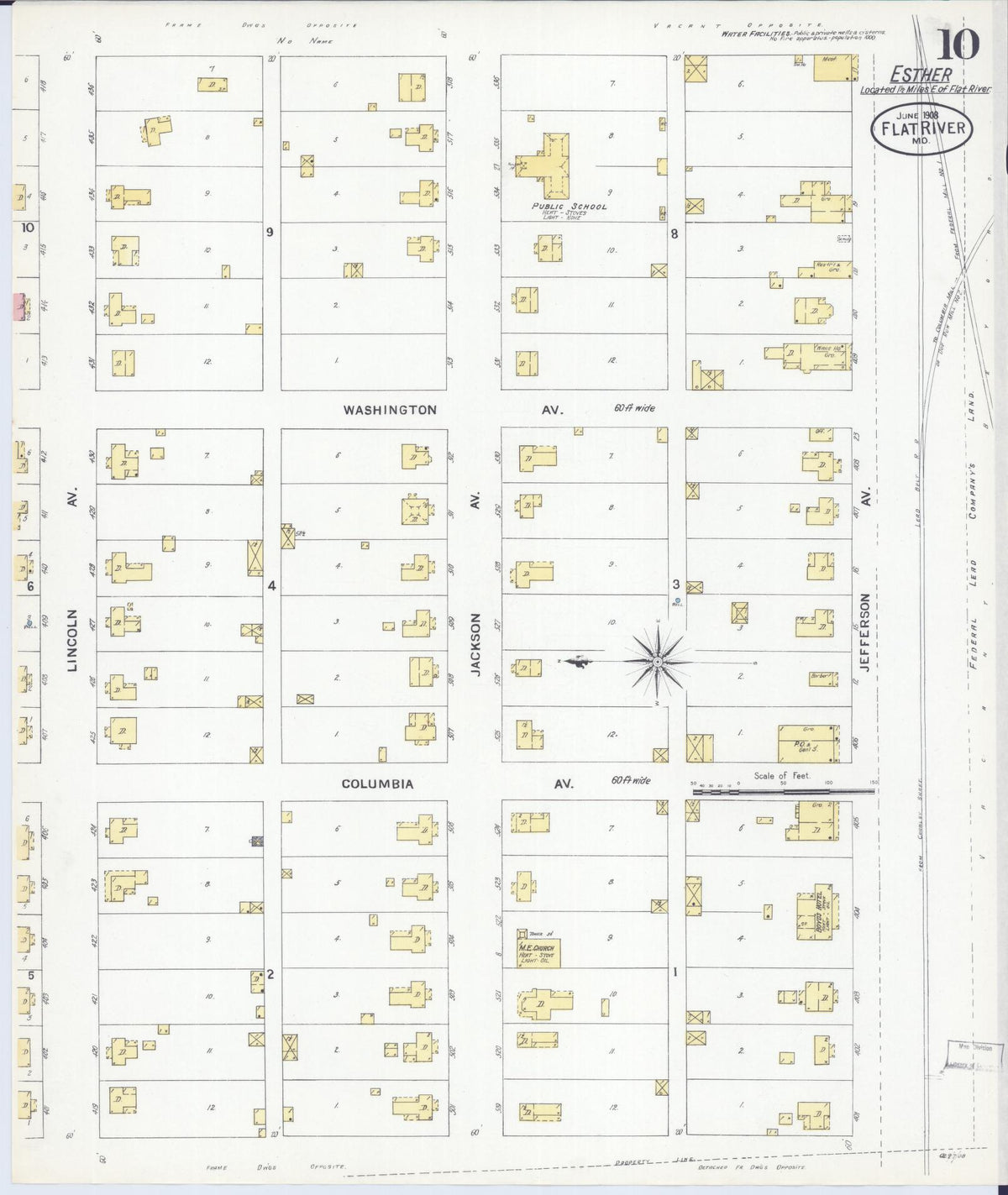 Sanborn Fire Insurance Map from Flat River, Saint Francois County, Missouri (1908), Sheet #0010 - Complete Map Set gallery image, historic Sanborn map, vintage wall art, Missouri Missouri