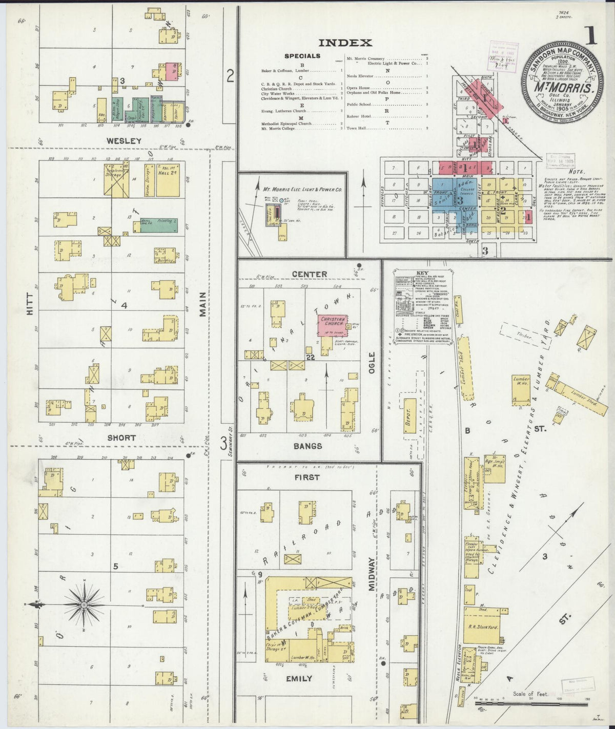 Sanborn Fire Insurance Map from Mount Morris, Ogle County, Illinois (1905), Sheet #0001 - Complete Map Set gallery image, historic Sanborn map, vintage wall art, Illinois Illinois