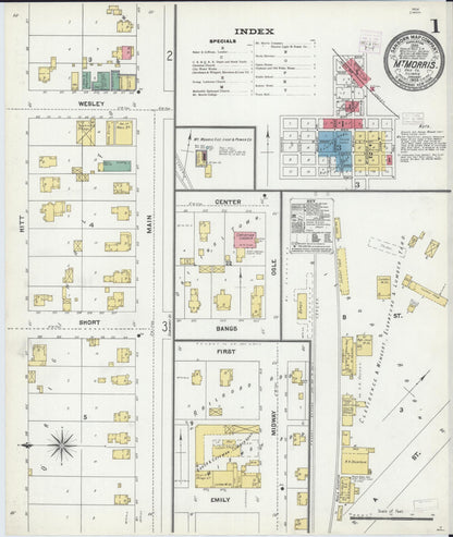 Sanborn Fire Insurance Map from Mount Morris, Ogle County, Illinois (1905), Sheet #0001 - Complete Map Set gallery image, historic Sanborn map, vintage wall art, Illinois Illinois