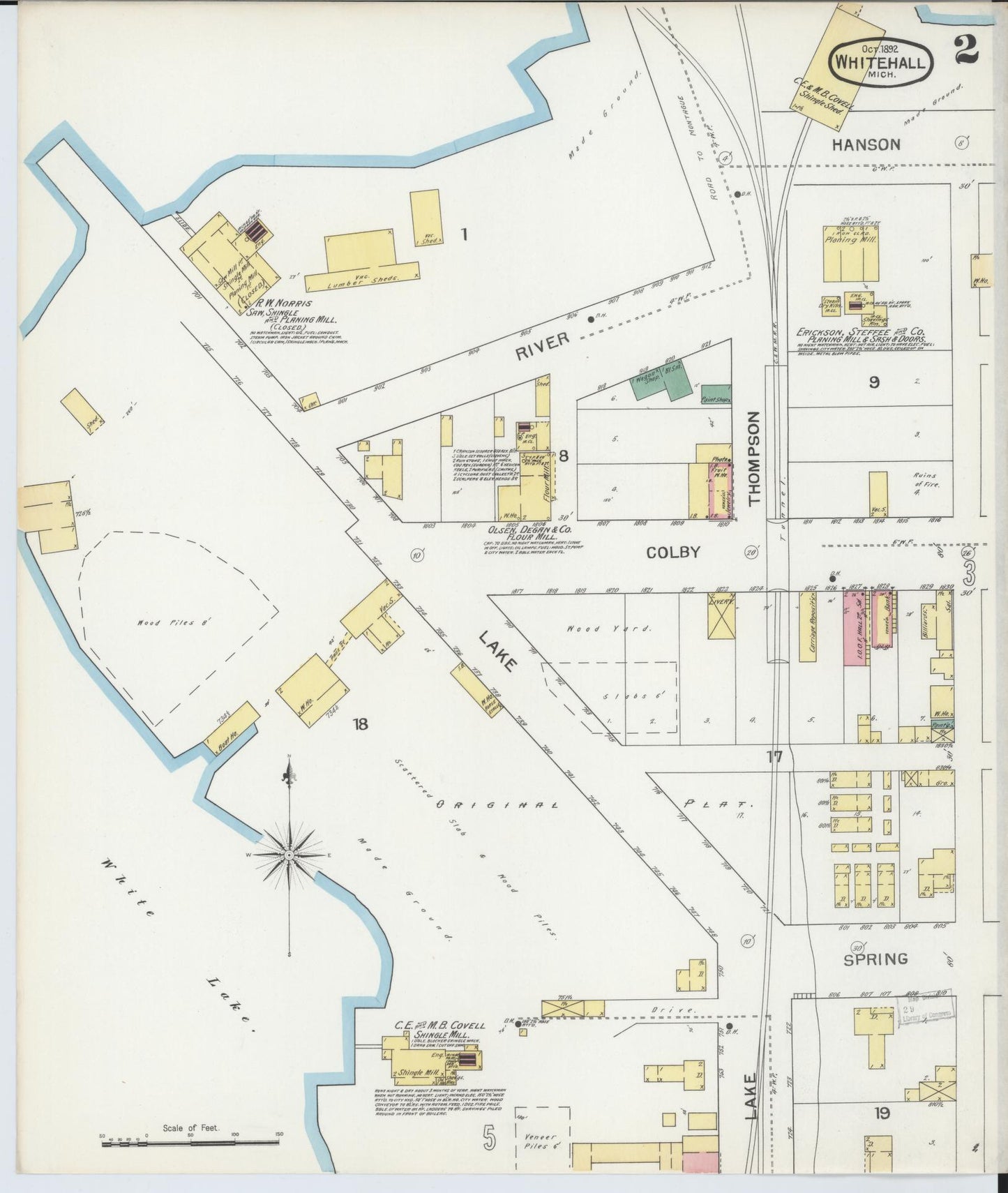 Sanborn Fire Insurance Map from Whitehall, Muskegon County, Michigan (1892), Sheet #0002 - Complete Map Set gallery image, historic Sanborn map, vintage wall art, Michigan Michigan
