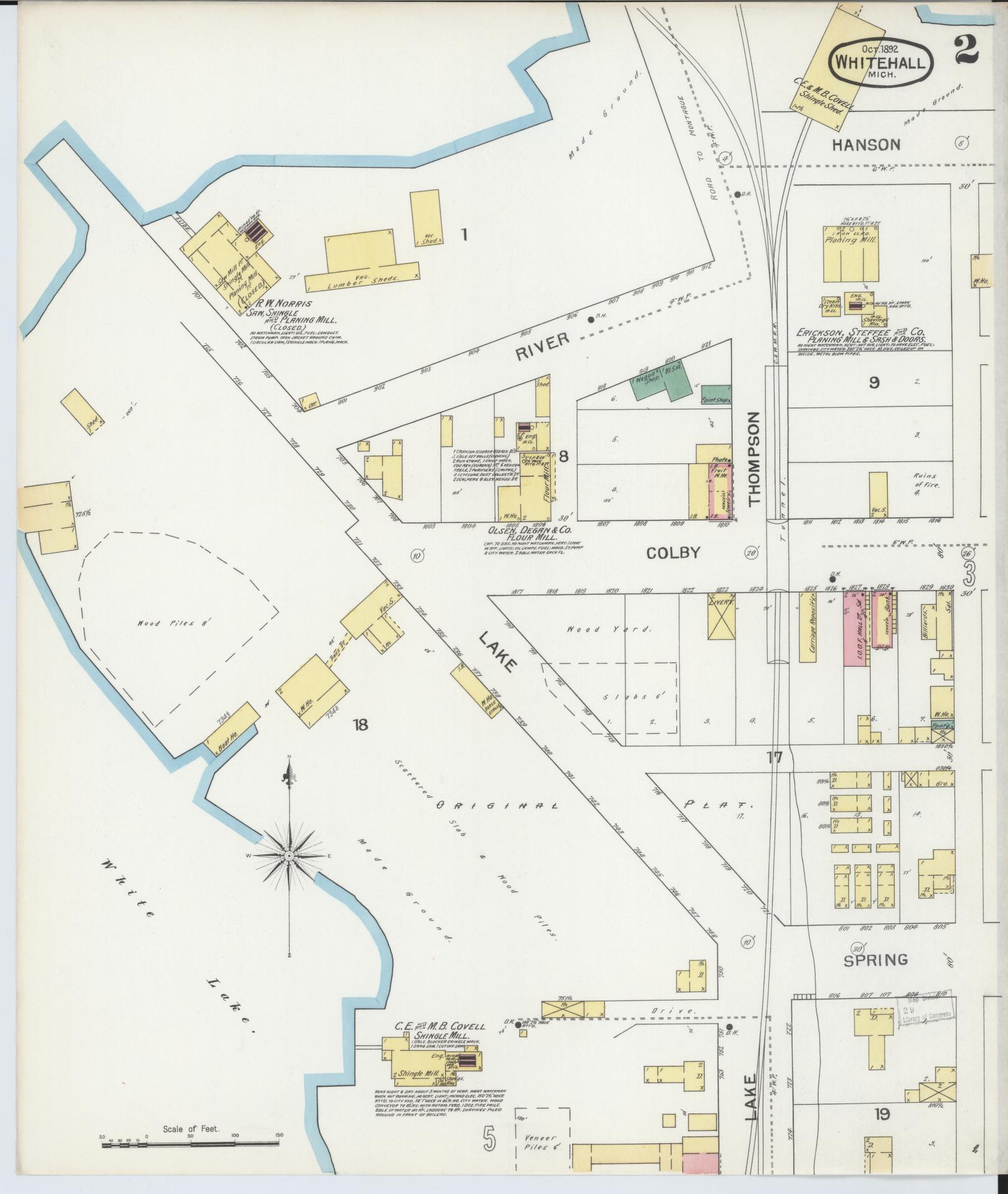 Sanborn Fire Insurance Map from Whitehall, Muskegon County, Michigan (1892), Sheet #0002 - Complete Map Set gallery image, historic Sanborn map, vintage wall art, Michigan Michigan