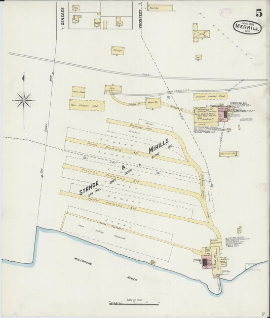 Sanborn Fire Insurance Map from Merrill, Lincoln County, Wisconsin (1888), Sheet #0005 - Historic Sanborn Fire Insurance Map Print, vintage old map wall art, antique decor, genealogy gift, Wisconsin Wisconsin map