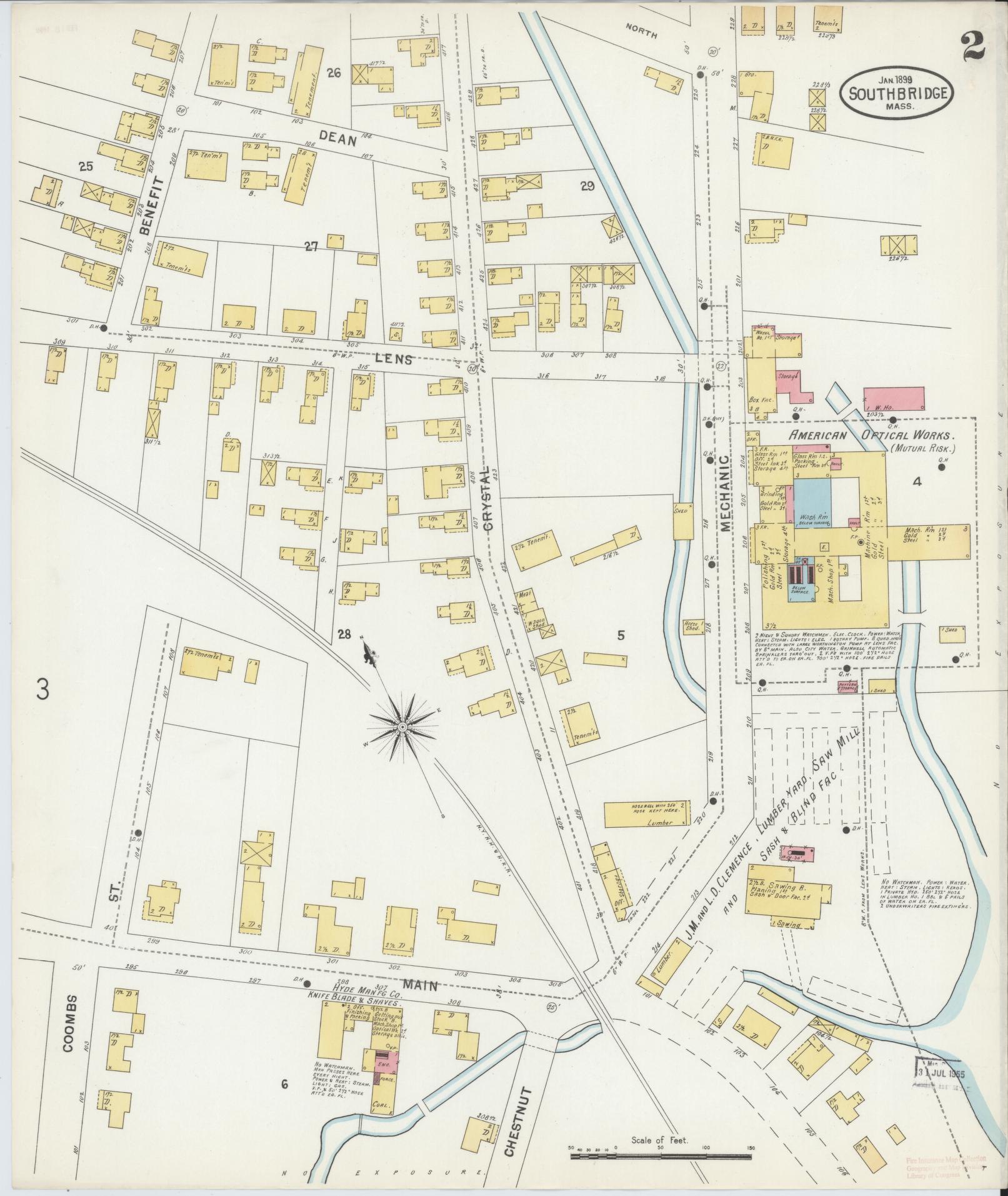 Sanborn Fire Insurance Map from Southbridge, Worcester County, Massachusetts (1899), Sheet #0002 - Historic Sanborn Fire Insurance Map Print, vintage old map wall art, antique decor, genealogy gift, Massachusetts Massachusetts map