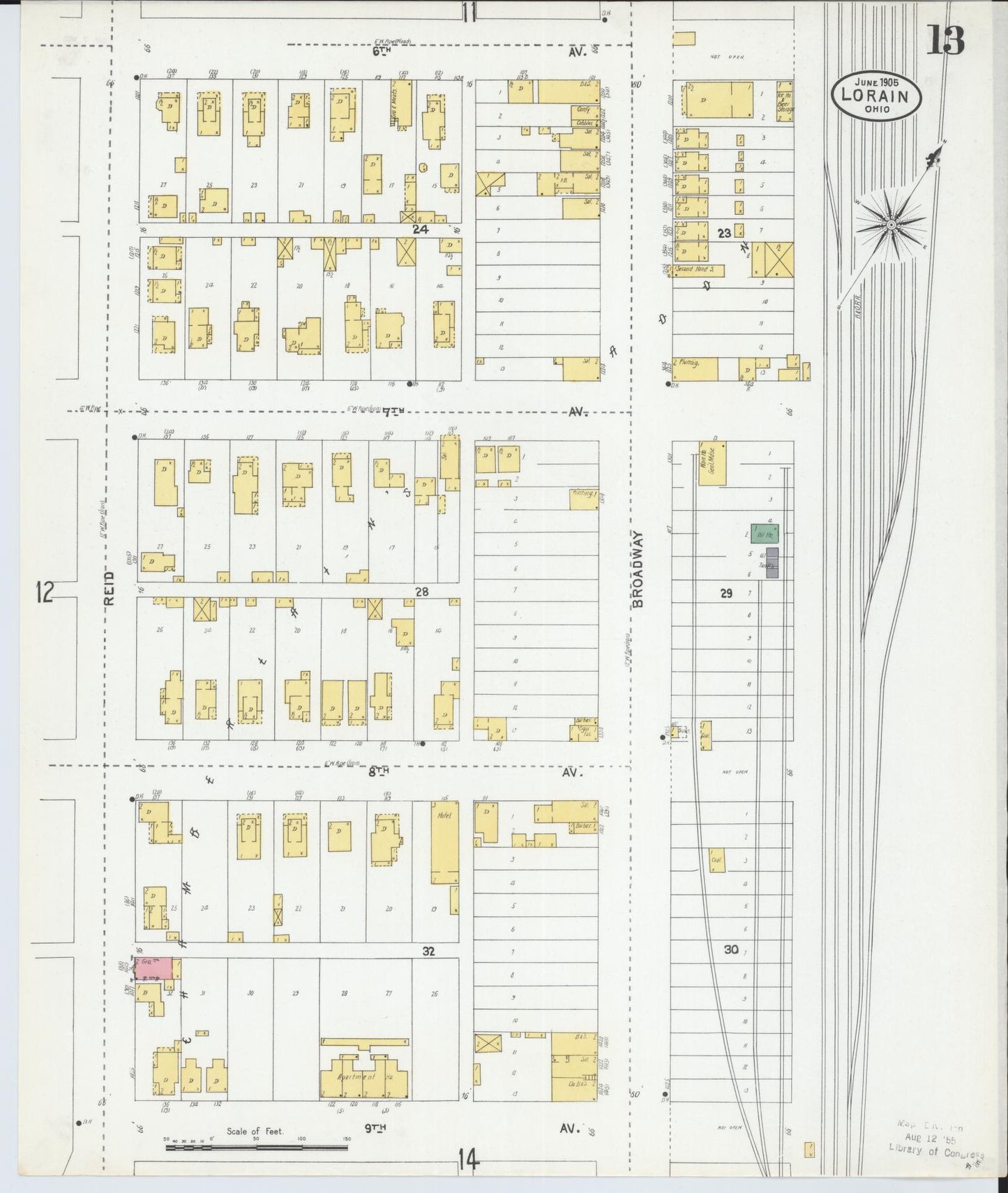 Sanborn Fire Insurance Map from Lorain, Lorain County, Ohio (1905), Sheet #0013 - Complete Map Set gallery image, historic Sanborn map, vintage wall art, Ohio Ohio