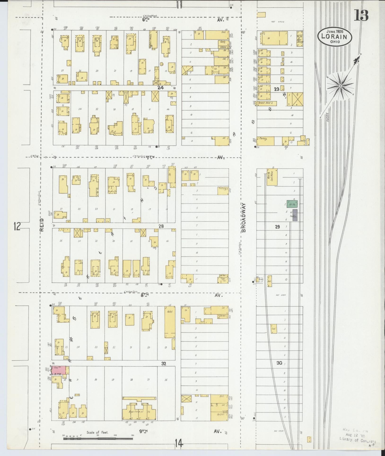 Sanborn Fire Insurance Map from Lorain, Lorain County, Ohio (1905), Sheet #0013 - Complete Map Set gallery image, historic Sanborn map, vintage wall art, Ohio Ohio