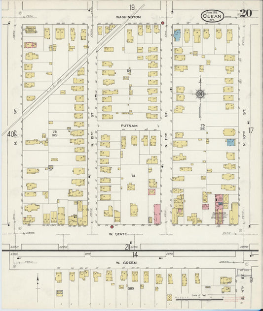 Sanborn Fire Insurance Map from Olean, Cattaraugus County, New York (1915), Sheet #0020 - Historic Sanborn Fire Insurance Map Print, vintage old map wall art, antique decor, genealogy gift, New York New York map