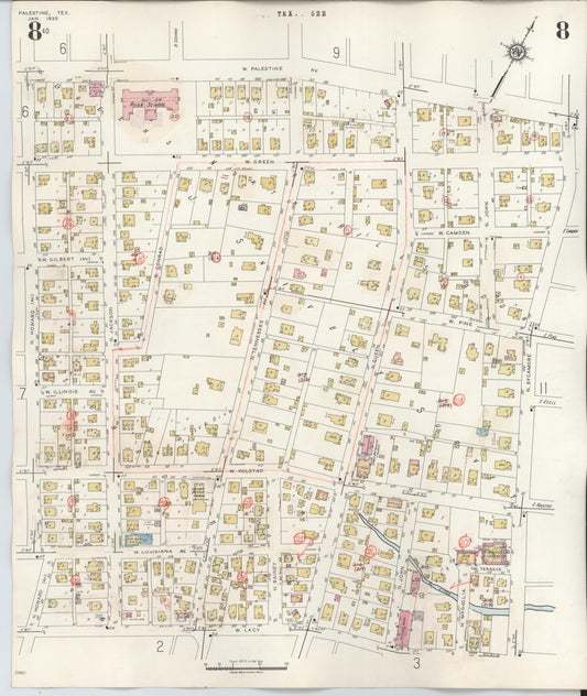 Sanborn Fire Insurance Map from Palestine, Anderson County, Texas (1949), Sheet #0008 - Historic Sanborn Fire Insurance Map Print, vintage old map wall art, antique decor, genealogy gift, Texas Texas map