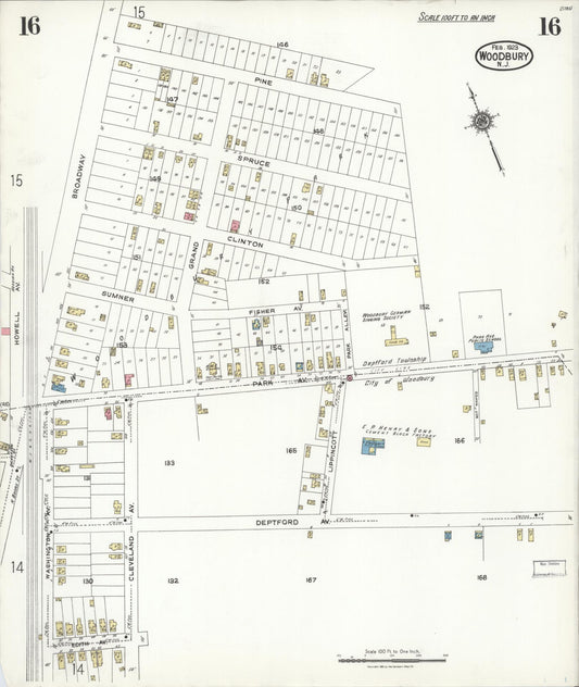 Sanborn Fire Insurance Map from Woodbury, Gloucester County, New Jersey (1923), Sheet #0016 - Historic Sanborn Fire Insurance Map Print, vintage old map wall art, antique decor, genealogy gift, New Jersey New Jersey map