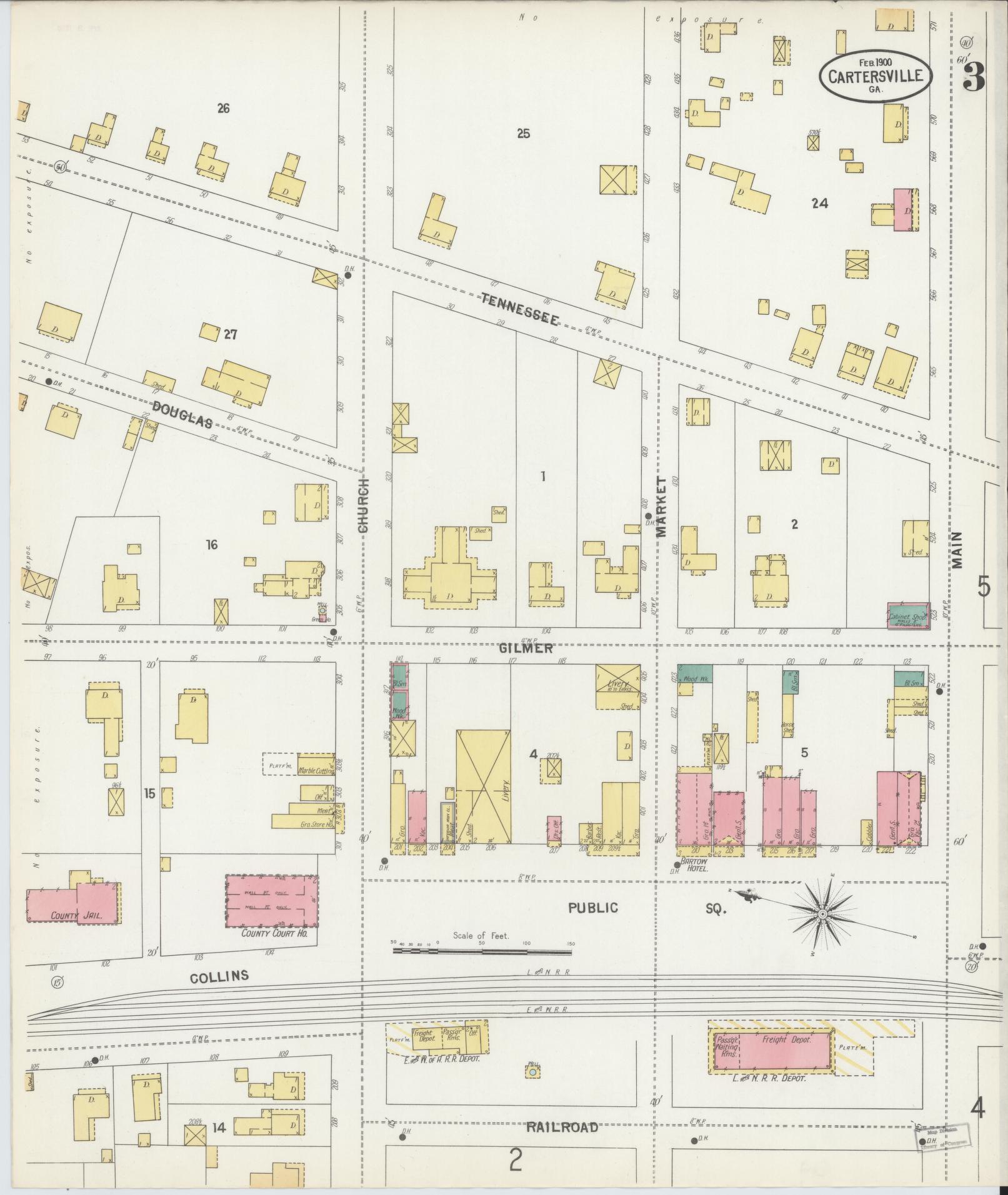 Sanborn Fire Insurance Map from Cartersville, Bartow County, Georgia (1900), Sheet #0003 - Complete Map Set gallery image, historic Sanborn map, vintage wall art, Georgia Georgia