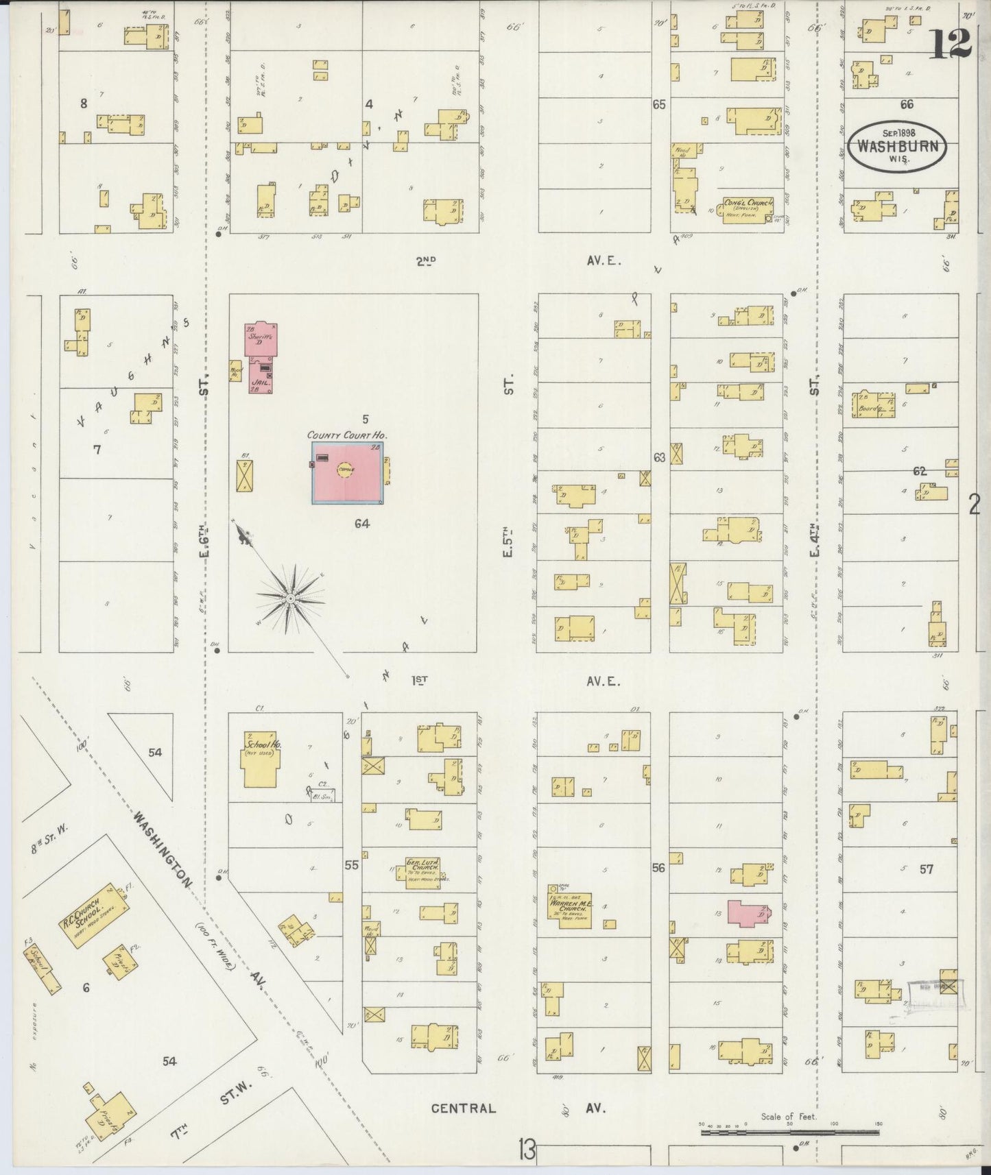 Sanborn Fire Insurance Map from Washburn, Bayfield County, Wisconsin (1898), Sheet #0012 - Complete Map Set gallery image, historic Sanborn map, vintage wall art, Wisconsin Wisconsin