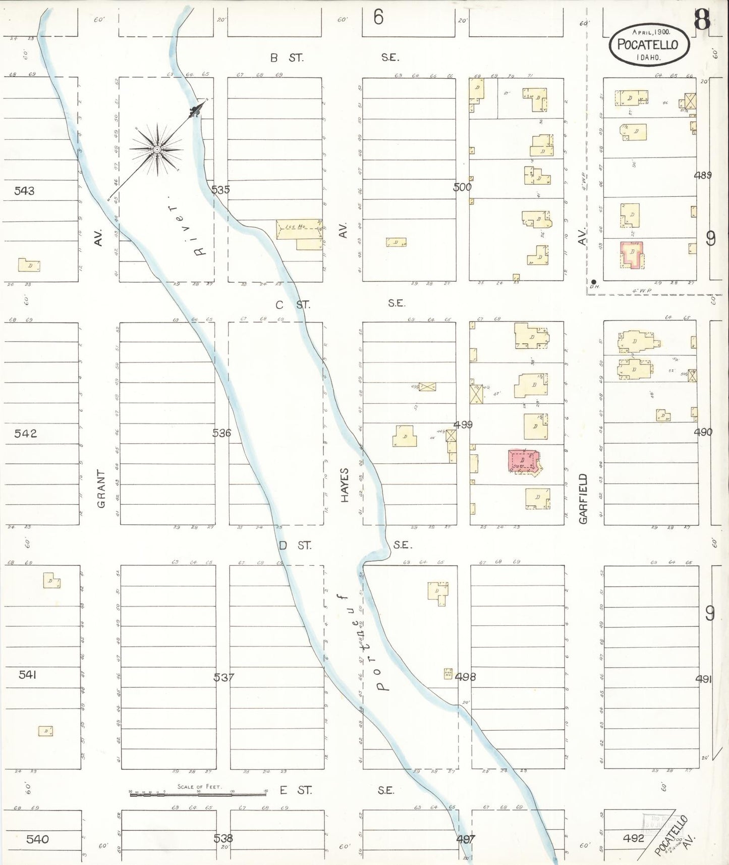 Sanborn Fire Insurance Map from Pocatello, Bannock County, Idaho (1900), Sheet #0008 - Historic Sanborn Fire Insurance Map Print, vintage old map wall art, antique decor, genealogy gift, Idaho Idaho map