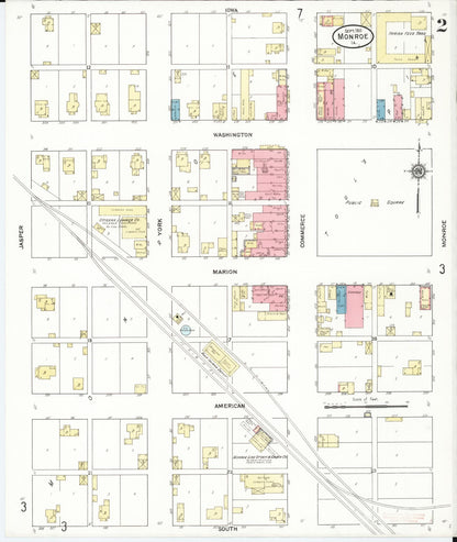Sanborn Fire Insurance Map from Monroe, Jasper County, Iowa (1911), Sheet #0002 - Historic Sanborn Fire Insurance Map Print, vintage old map wall art