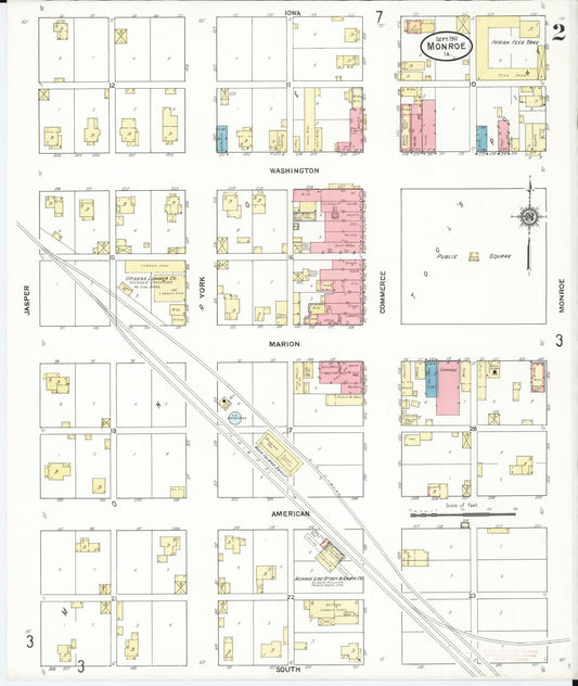 Sanborn Fire Insurance Map from Monroe, Jasper County, Iowa (1911), Sheet #0002 - Historic Sanborn Fire Insurance Map Print, vintage old map wall art