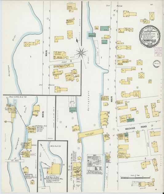 Sanborn Fire Insurance Map from Cherryfield, Washington County, Maine (1901), Sheet #0001 - Historic Sanborn Fire Insurance Map Print, vintage old map wall art, antique decor, genealogy gift, Maine Maine map
