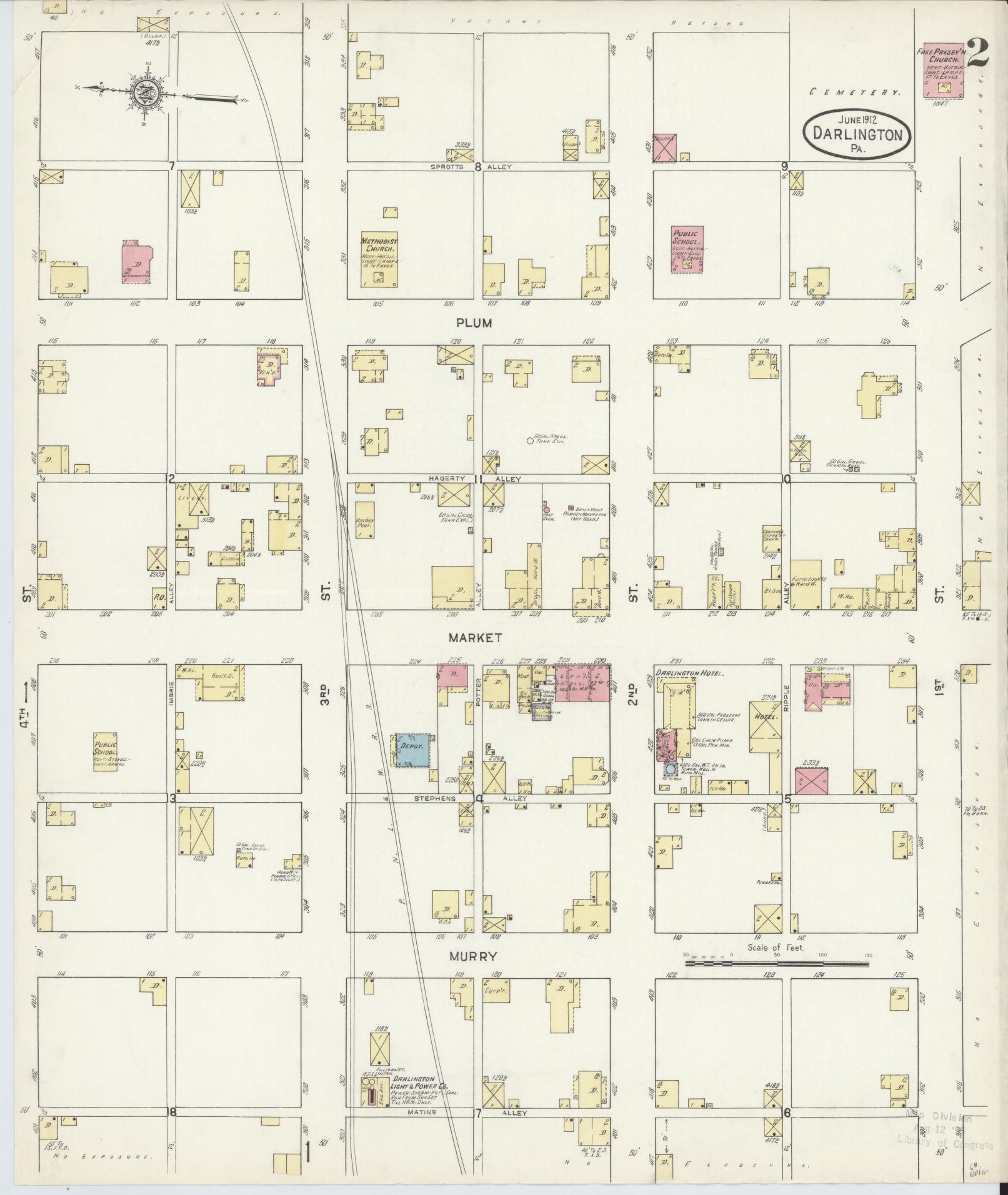 Sanborn Fire Insurance Map from Darlington, Beaver County, Pennsylvania (1912), Sheet #0002 - Historic Sanborn Fire Insurance Map Print, vintage old map wall art, antique decor, genealogy gift, Pennsylvania Pennsylvania map
