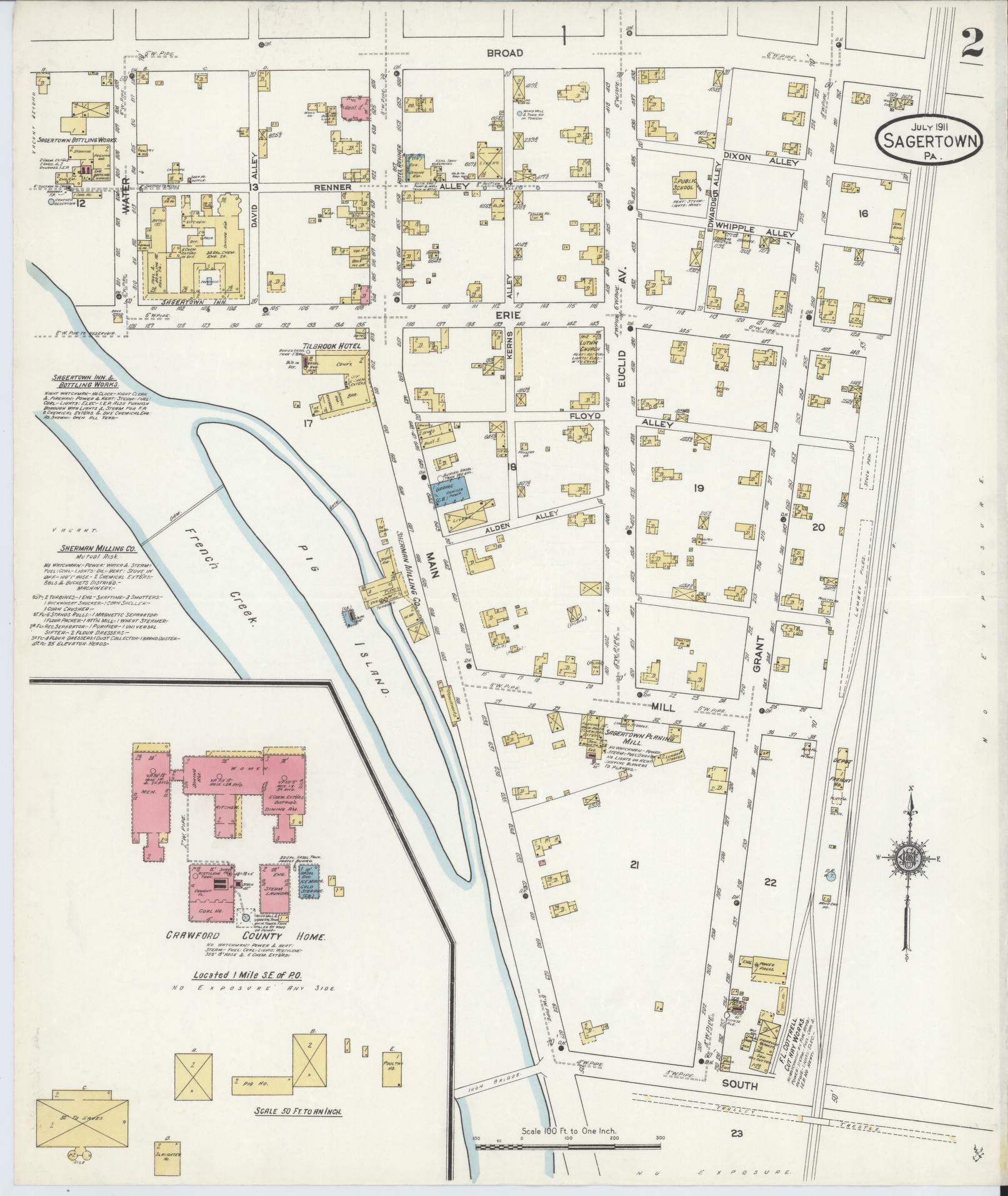 Sanborn Fire Insurance Map from Sagertown, Crawford County, Pennsylvania (1911), Sheet #0002 - Complete Map Set gallery image, historic Sanborn map, vintage wall art, Pennsylvania Pennsylvania